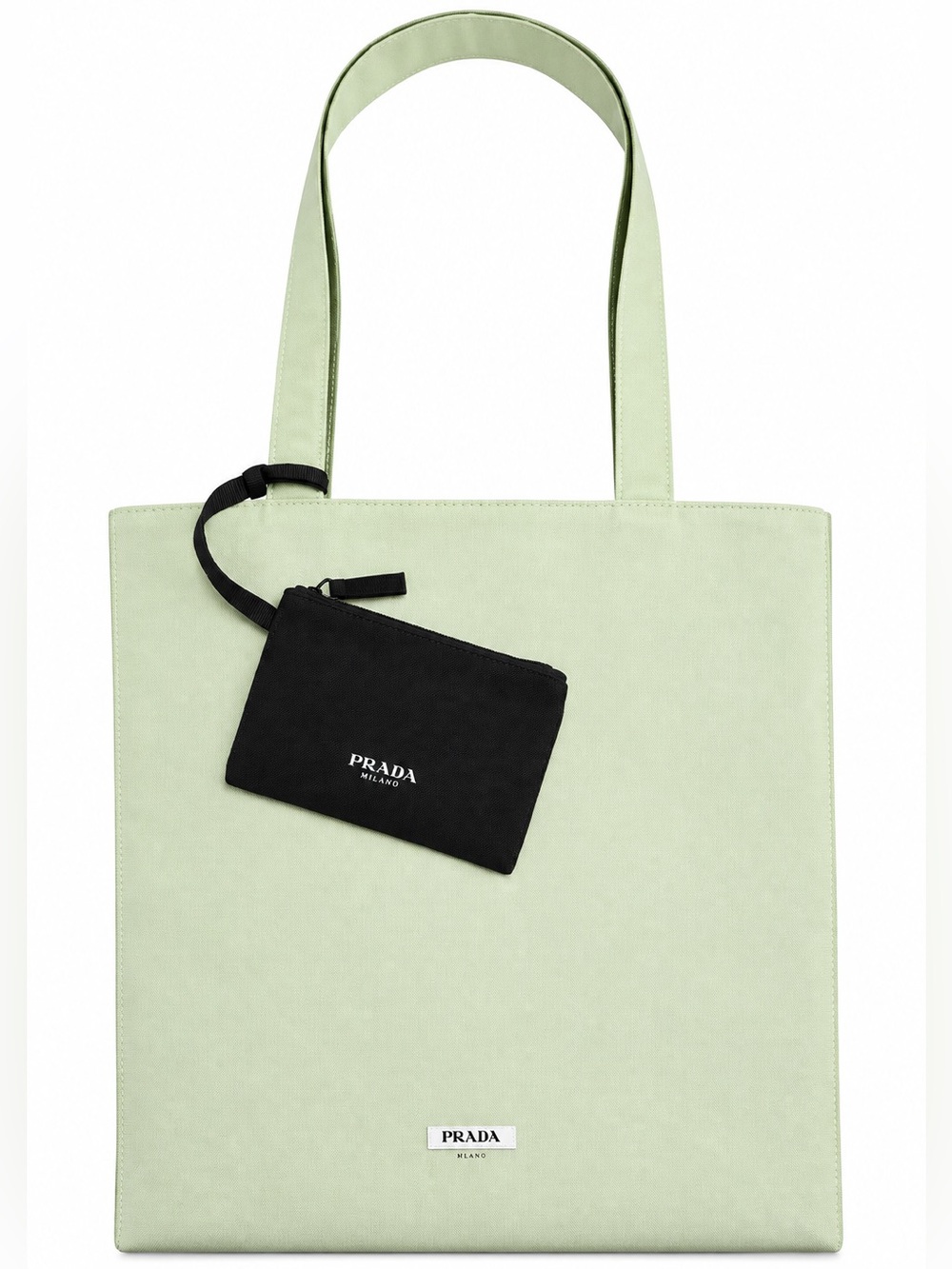 Prada Beauty Light Mint Green Canvas Tote Bag with Black Zipper Pouch